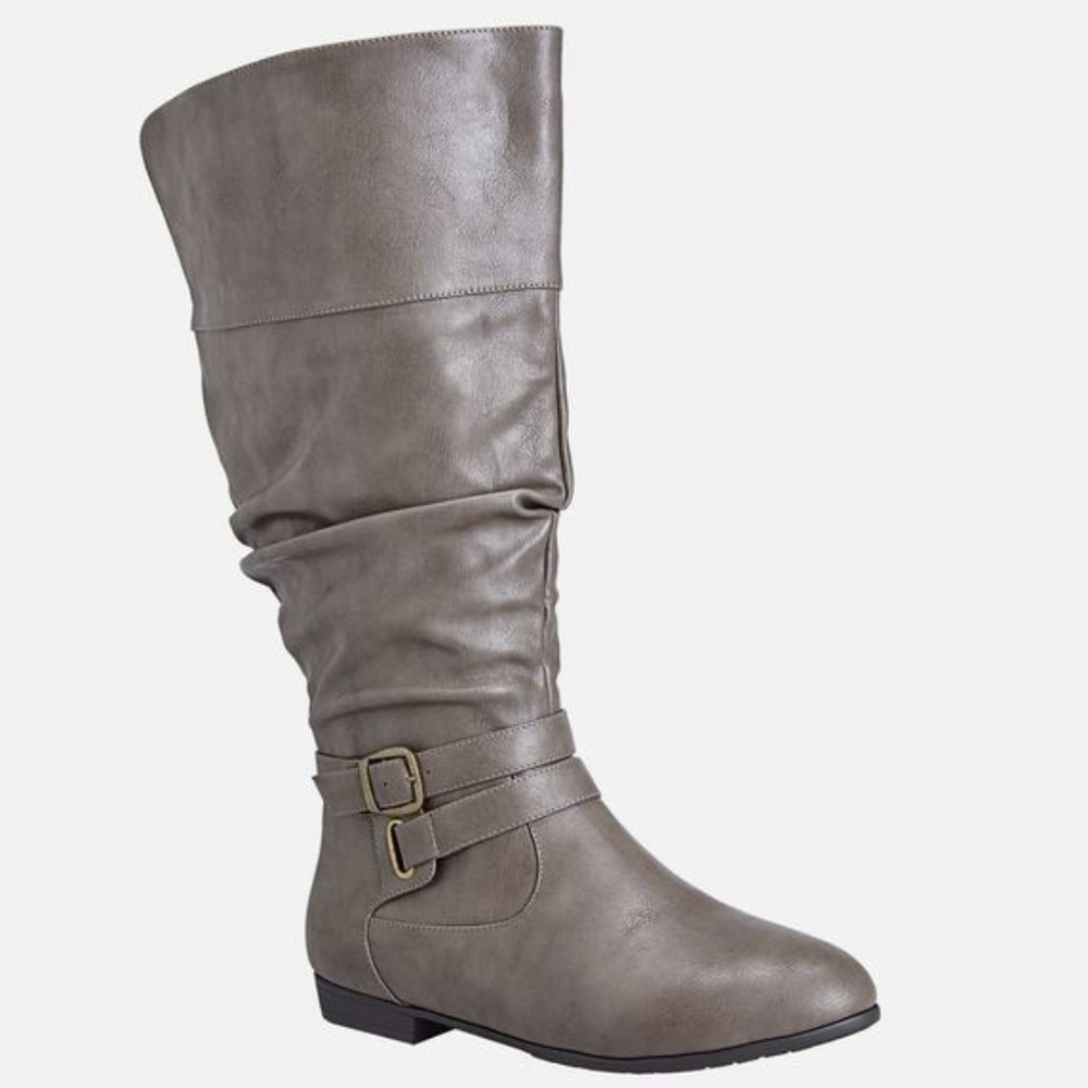 Cole Ruched Taupe Grey Extended Calf Boots - 8W